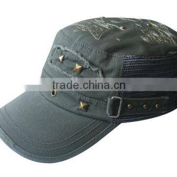 Custom cotton military cap flat top cap army cap with Rivet Decoration