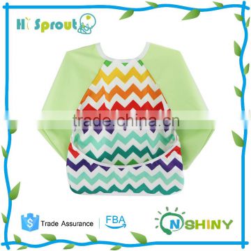 Rainbow Chevron Green Sleeves Baby Bib with Catcher