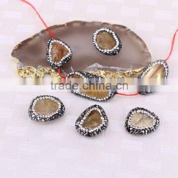 Natural Yellow Quartz Druzy Stone Beads, With Crystal Zircon Paved Spacer Gem stone Connectors For Jewelry Making