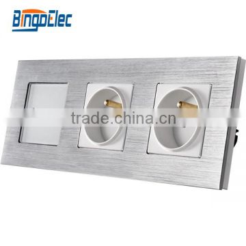 EU brushed aluminum panel electrical switch socket