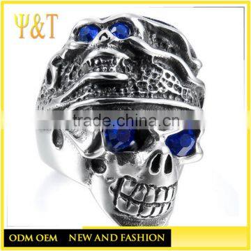 Jingli Jewelry Best Seller Men's Blue Skull Gothic Tribal Biker Rings,clio Blue Rings, Biker Wedding Rings (HS-001)
