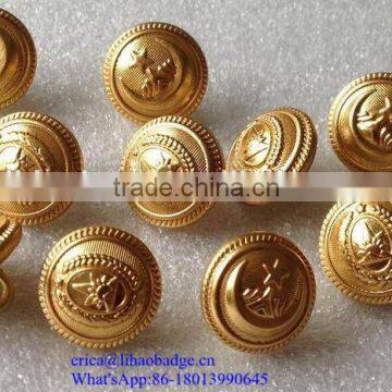 2016 high quality Vintage antiqued metal dome shank buttons military brass buttons