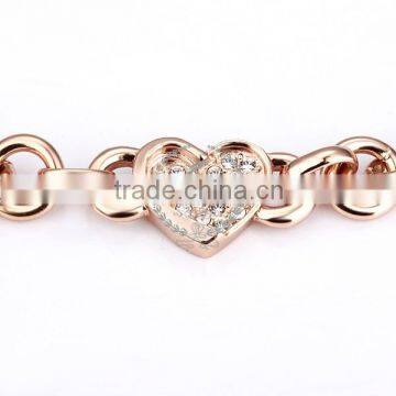 18KGP Rose Gold Plated Crystal Rhinestone Lovers' Heart Women Flower Bangle Bracelet Fashion Jewelry B002 photo-4