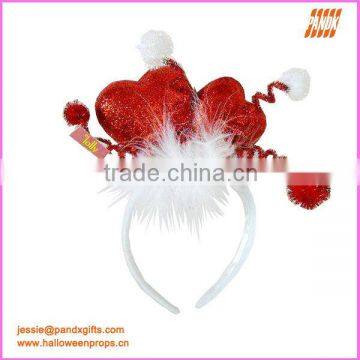 Lovely red glittered heart ,white feather headband party costume