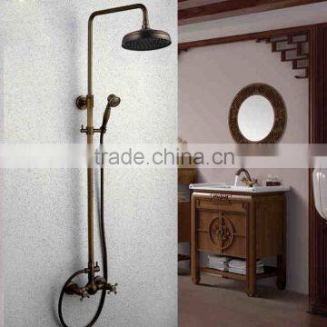 8" shower head Antique Brass Finish Bathroom Rainfall With Spray Shower Faucet Set