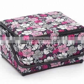 Floral Print Wooden Sewing Tool Box w/ Accessories