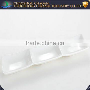 3 department ceramic rectangle snack plate for restaurant