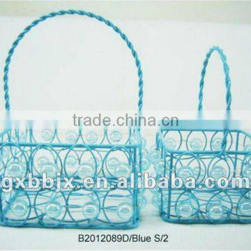 Set of Two Blue Square Iron/Plastic bead household basket for storage