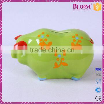 Handmade Craft Green Pig Shape Ceramic Piggy Bank photo-2