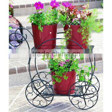 Outdoor and Indoor Trolley Design 2 Tiers Metal Flower Pot Stand photo-2
