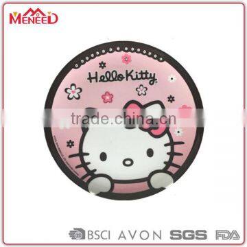 Food grade bulk buy plastic pink big face cat printing unbreakable melamine round children's plate