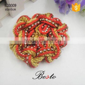 Wholesale rhinestone colorful rope crochet flower for shoes