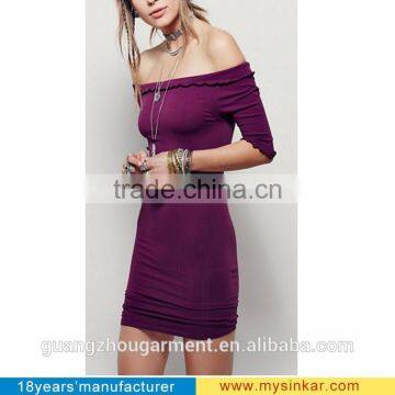 Custom clothing sexy Women's off shoulder plain half sleeve dresses streth bodycon maufactory