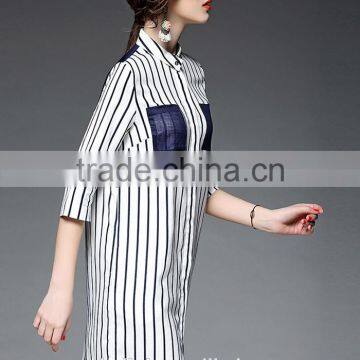 Outdoor Custom Cheap Lady Striped Breathable Linen Shirt Nice Design photo-4