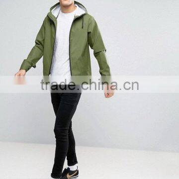 Custom Best Price High Quality New Design Durable 100% Polyurethane Smooth Drawstring Hood Green Casual Men Wind Jacket photo-4