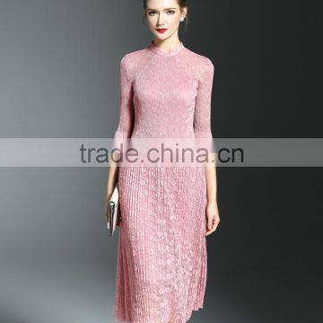 Elegant Lady Lace Hollow Out Embroidery A-line Pleated Fold Lace Dress photo-3