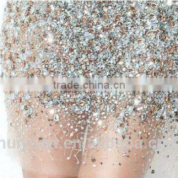 Luxurious Deep V Neck Low Back Out Short Crystal Dress photo-4