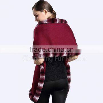 CX-B-P-46B Women Fashion Winter Warm Cashmere Pashmina Shawl With Fur photo-4