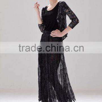 Ladies Fashion Long Skirt Mesh Pattern Cotton Perspective Skirt SR-P9963 photo-3