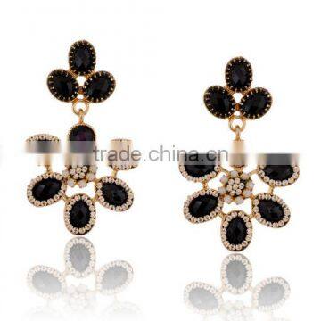 Black flower design resin pendant earrings new fashion crystal stud earrings jewelry wholesale