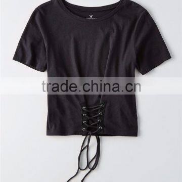 MGOO Custom Plain Women's T Shirt Fashion 65% Polyester 35% Cotton Lace-up Front Corset T Shirts photo-5