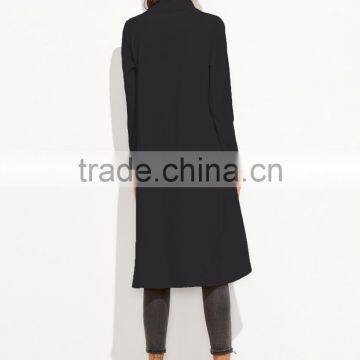 Black Drape Front Dip Hem Waterfall Coat 100% Polyester Long Sleeve Casual Knee Length Opening Dress photo-5