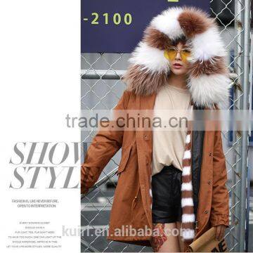 Factory Supply Woman Winter Real Mink Fur Parka Linging With Fox Fur Collar Hood With High Quality Pc-211 photo-6
