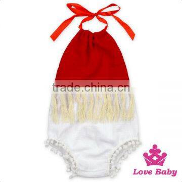 Summer Childrens Designer Plain Red Halter Sleeveless Backless Soft Cotton Baby Girl Playsuit Blank Romper photo-6