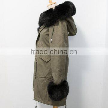 Myfur Luxury Fox Body Fur Trimmed Ladies Long Parka Jackets Wholesale photo-3