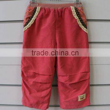 french terry fabric children casual pants with lace