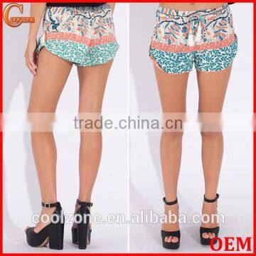 Women adjustable tie popular print beach shorts wholesale relaxed fit shorts