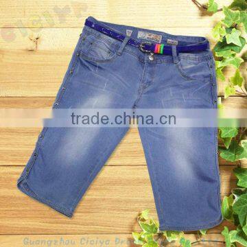 New design cotton kids bermuda jeans for girl with belt