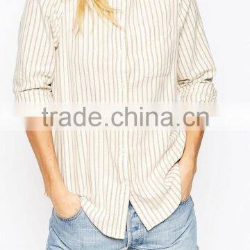 2015 KAIYA boyfriend Shirt korean blouses for ladies Point collar Patch pocket elegant design blouses