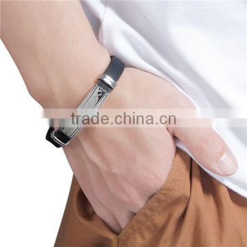 Promotional Black Rhombus 304 Stainless Steel Rubber Wristbands Silicone Bracelet