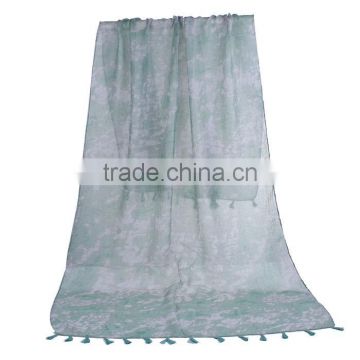 Voile Scarves & Wraps Rectangle Green Tassel China Scarf