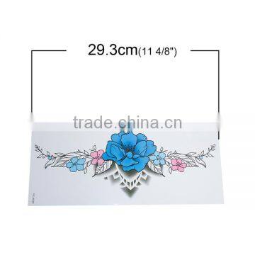 Paper Removable Waterproof Temporary Sternum Tattoo Sticker Body Art Blue Flower Leaves Pattern Temporary Tattoos Printing photo-2