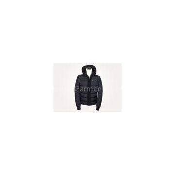 Black Hooded Mens Padded Winter Jackets With Knitted Collar and Bottom