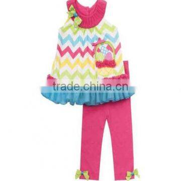 hot sale chevron stripe top matching bow easter summer baby girls outfits wholesale kids clothes