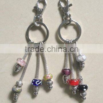 European Charm Keychain Silver w/ Multi-Color & Silver Glass Beads,Plated Key Chain for Glass Beads photo-2