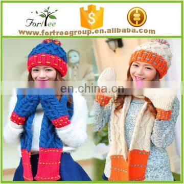 Cold Weather Hat Winter Classic Warm Acrylic Knitted Beanie Hat Scarf Gloves Three Piece Set photo-3