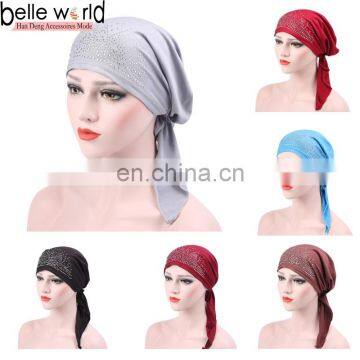 Hot Selling Factory Custom Women Rhinestone Muslim Cotton Bandana Cap