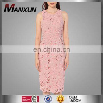 China OEM Women Fashionable Midi Dress Pink Sleeveless Ladies Beautiful One-Piece Dress