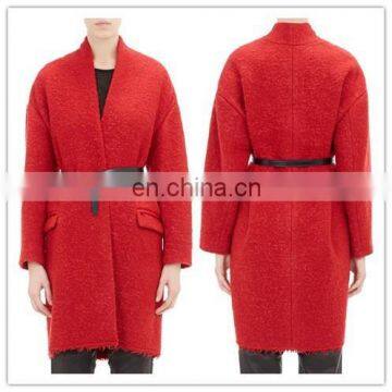 women Fashion long sleeve woolen coat with belt (NT208)