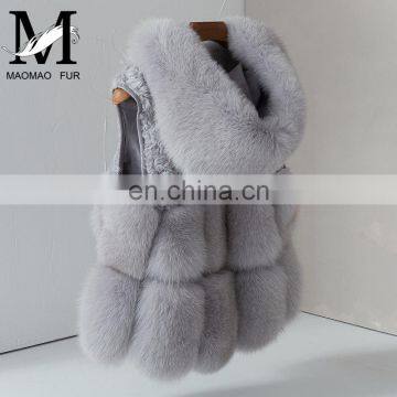 2017 Winter Women's Fur Coat Colorful Long Style Real Fox Fur Vest Grey