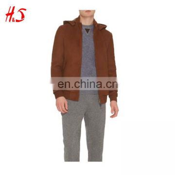 light Brown Men's frosting Leather jacket with hood