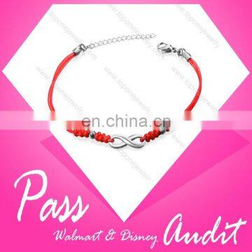 Hot sale customized infinity stainless steel bracelets with red string