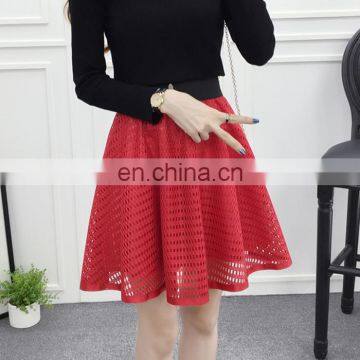 Custom Your Brand Label Red Plain Dyed A Line Net Skirt Young Girls Mini Skirt