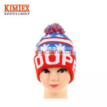 2017 High Quality acrylic Pom Pom hat Knitted pattern in winter