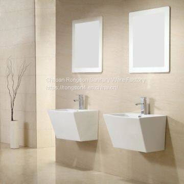 Chaozhou Ceramic wall hung bathroom sanitary ware single hole white good design luxury hand one piece basin sink