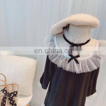 Girls' Long-sleeved Dress 2020 Autumn New Girl Middle-aged Children's Mesh Bow Black Princess Dress